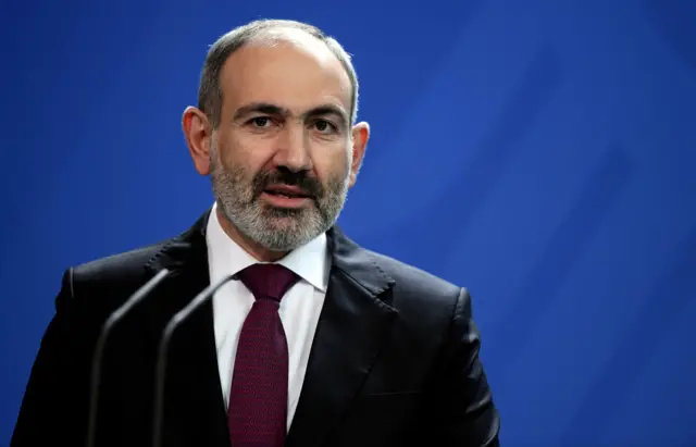 Armenia's Prime Minister Nikol Pashinya speaks in Germany