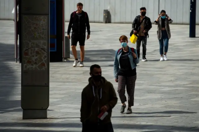 People in Birmingham city centre in August