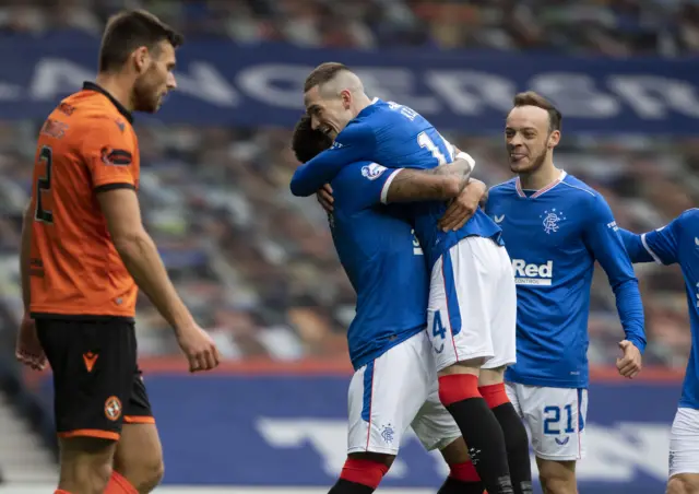 Ryan Kent celebrates after firing Rangers in front