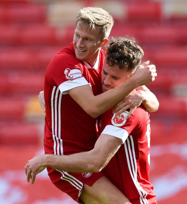 Ross McCrorie celebrates his first goal for Aberdeen