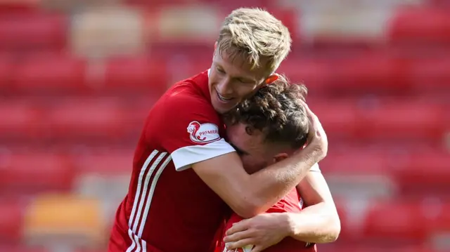 Ross McCrorie celebrates his first goal for Aberdeen