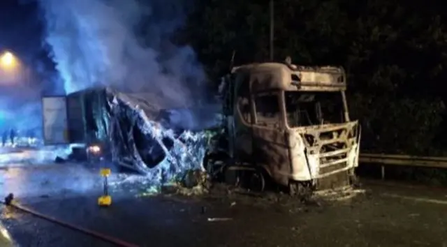 Burnt out lorry