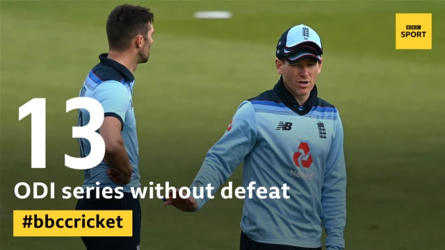 Graphic showing England being 13 ODI series without defeat