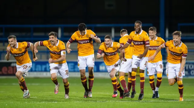 Motherwell celebrate at the Showgrounds