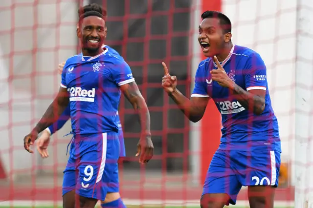 Alfredo Morelos celebrates his goal