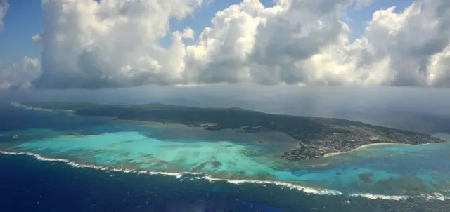 Aerial view of San Andres Island, Colombia on September 5, 2013.