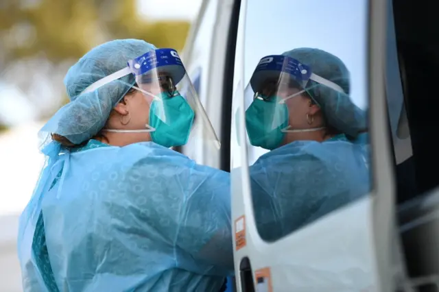 A health worker at a testing centre in Melbourne