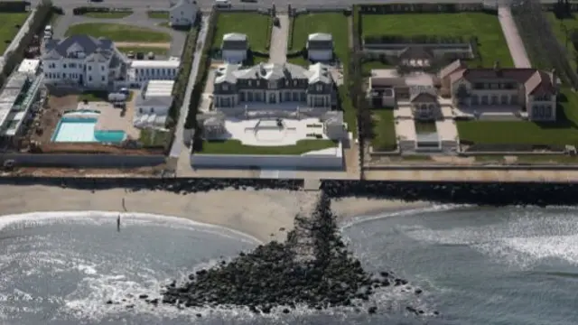 Aerial photo of three mansions on the New Jersey coast
