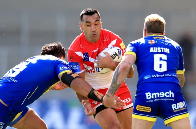 St Helens' Zeb Taia is tackled