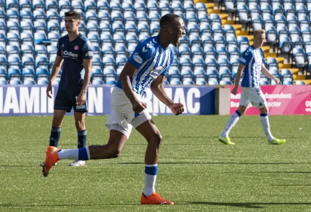 Nicke Kabamba celebrates his winning goal for Killie