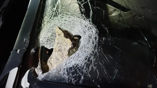 Smashed lorry windscreen