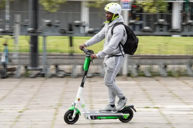 E-scooter being ridden in Milton Keynes