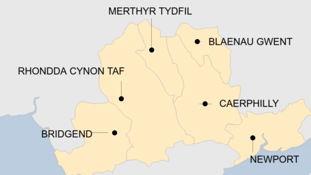 Map showing areas under local lockdown in Wales from Tuesday 22 September