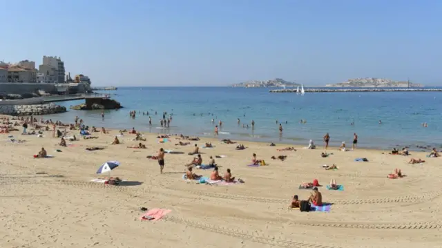 Beach in Marseille, currently experiencing a surge in coronavirus cases