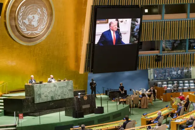 US President Donald Trump addresses the UN General Assembly in a pre-recorded message on 22 September 2020