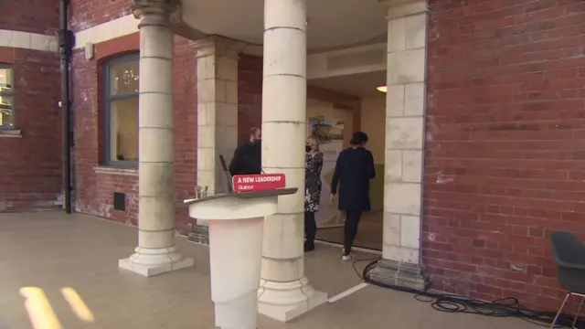 Lectern in place for Sir Keir Starmer's speech