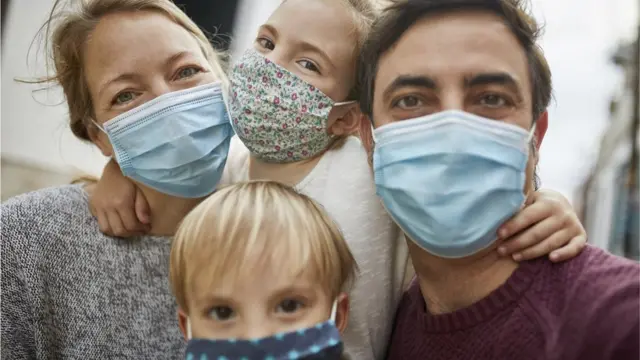 Family in masks