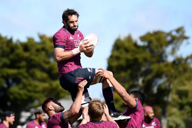 Sam Whitelock runs through drills during a New Zealand All Blacks training session, 22 September 2020