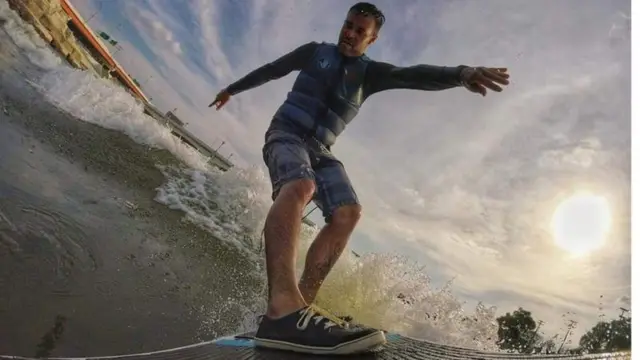 A surfer in Dayton, Ohio