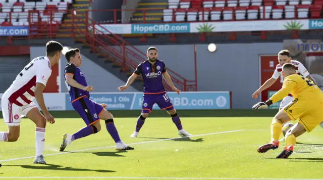 Lawrence Shankland knocks in an early goal for the visitors