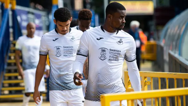 Swansea players walk onto pitch