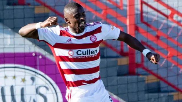 Hakeem Odoffin celebrates scoring Hamilton's first home goal of the season