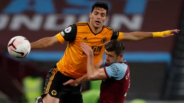 Raul Jimenez challenges Aaron Cresswell