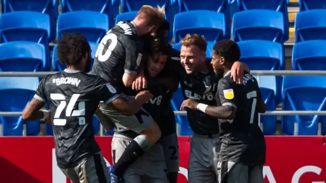 Jordan Rhodes celebrates the second goal against Cardiff