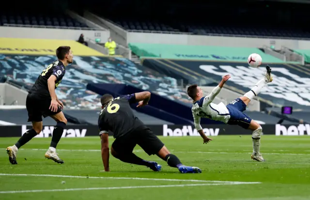 Tottenham's Giovani Lo Celso attempts an overhead kick against Newcastle