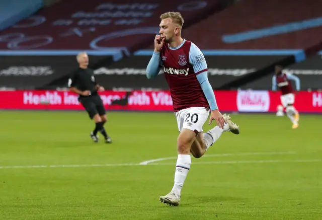 Jarrod Bowen celebrates giving West Ham the lead against Wolves