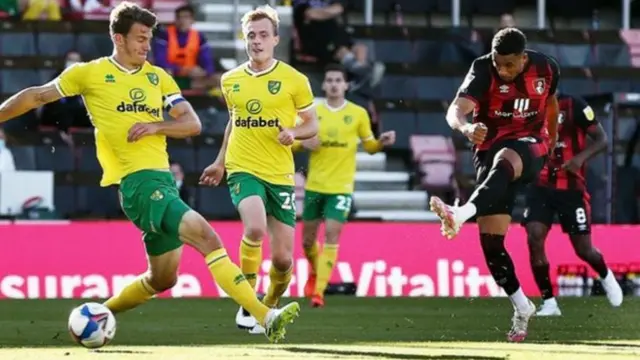 Arnaut Danjuma of Bournemouth scores against Norwich