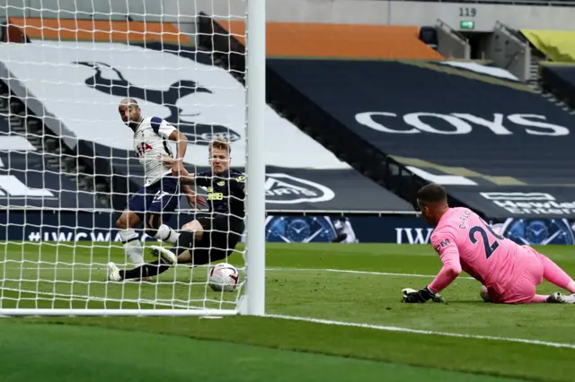 Tottenham's Lucas Moura opens the scoring in their Premier League game against Newcastle