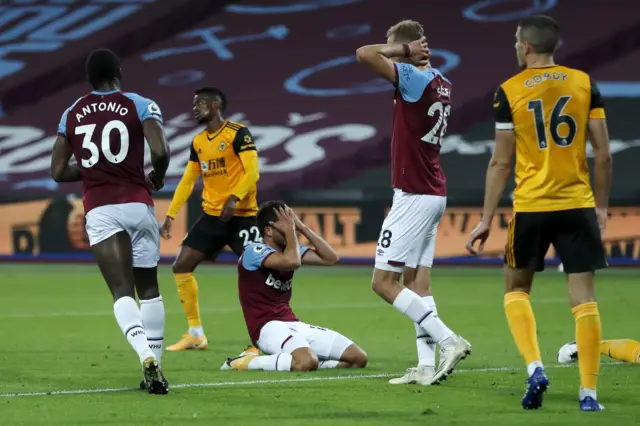 Pablo Fornals has his hands on his head after missing a chance