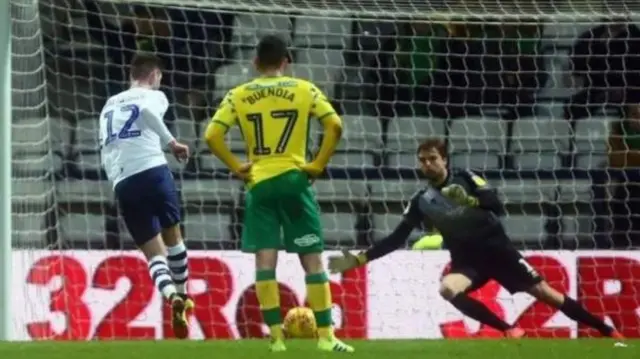 Paul Gallagher's penalty helped Preson beat Norwich in 2019