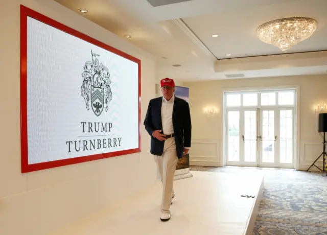 Donald Trump pictured at his Scottish golf course Turnberry during his last presidential race