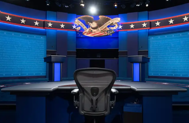 The debate stage at Case Western Reserve and Cleveland Clinic, Ohio