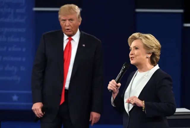 US Democratic presidential candidate Hillary Clinton and US Republican presidential candidate Donald Trump debate