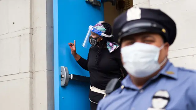 Police officers in masks in New York City