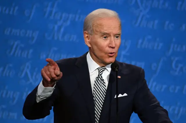 Democratic Presidential candidate and former US Vice President Joe-Biden speaks during the first presidential debate at the Case Western Reserve University and Cleveland Clinic in Cleveland, Ohio