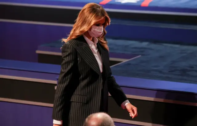 U.S. first lady Melania Trump arrives to the first 2020 presidential campaign debate between U.S. President Donald Trump and Democratic presidential nominee Joe Biden, held on the campus of the Cleveland Clinic at Case Western Reserve University in Cleveland, Ohio, U.S., September 29, 2020