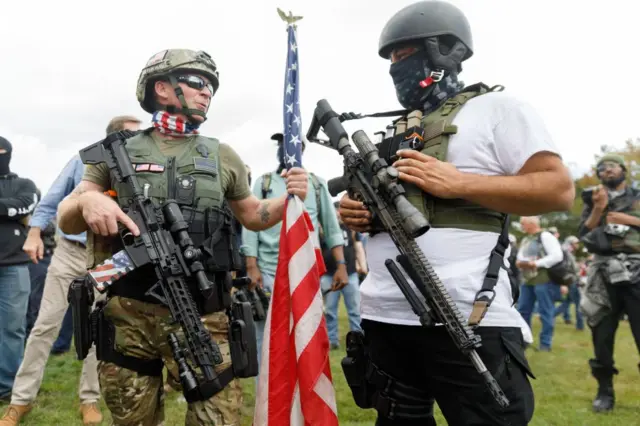 Proud Boys regularly show up heavily armed at protests, including at this one last week in Oregon