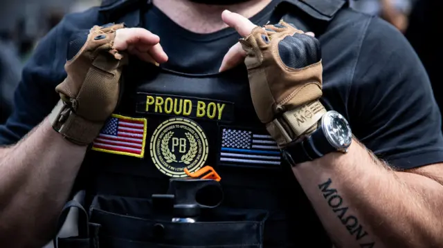 Proud Boys and supporters of the police participate in a protest in Portland, Oregon, 22 August 2020