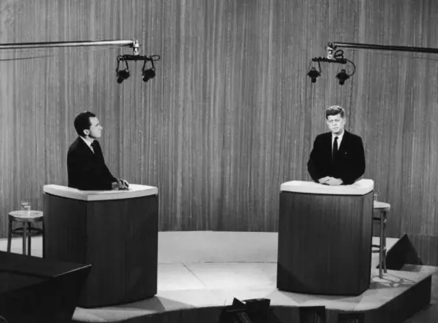 Republican vice president Richard Nixon and democratic senator John F Kennedy take part in a televised debate