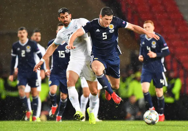 Scott McKenna playing for Scotland against Israel