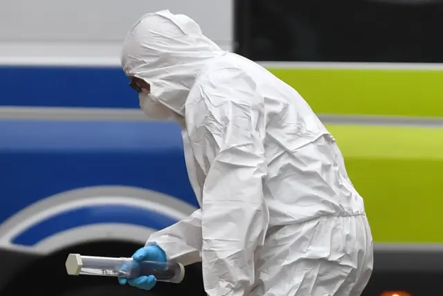 Forensic officer with knife