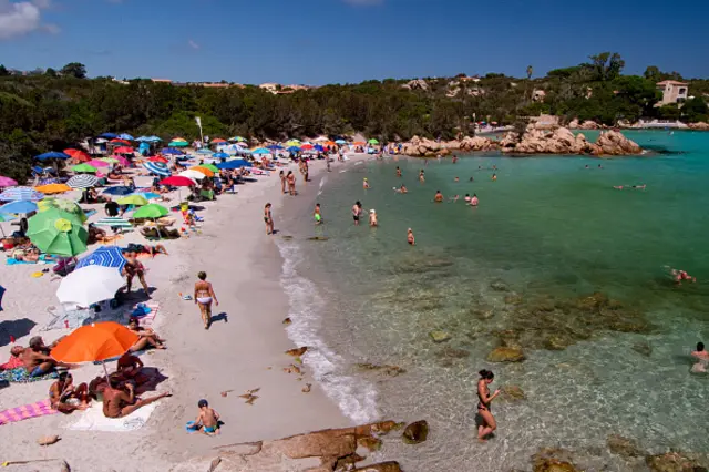 The view of a beach in Sardinia where tour operators try in every way to respect the rules of social distancing for the spread of COVID-19 on August 19, 2020 in Porto Cervo, Italy.