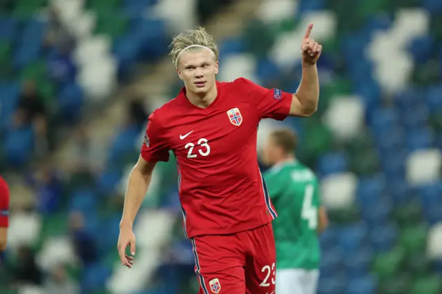 Erling Haaland celebrates scoring against Northern Ireland