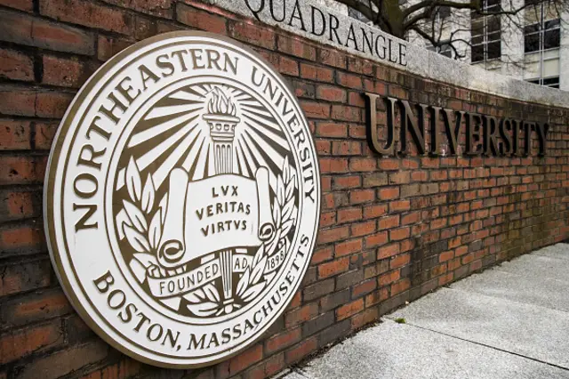 Signage is displayed at Northeastern University in Boston, Massachusetts, U.S., on Monday, April 20, 2020