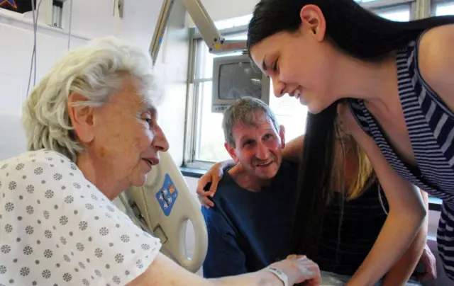 Family visiting elderly