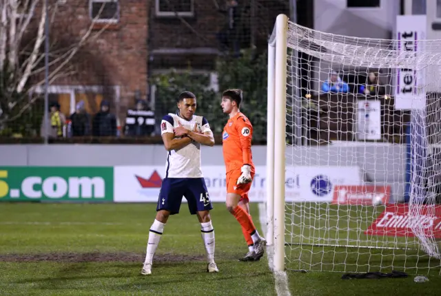 Carlos Vinicius celebrates scoring for Tottenham against Marine in the FA Cup third round